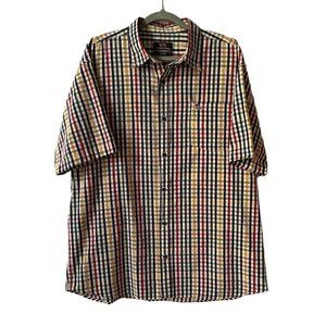 Drunknmunky Men's Short Sleeve Button-Down Red Blue Green Plaid Shirt Size XX La